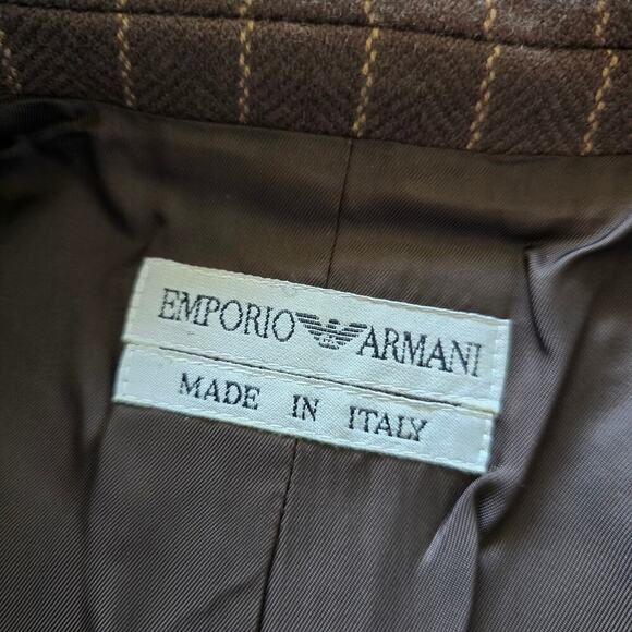 Vintage Emporio Armani Double Breasted Wool Blazer Jacket Brown Striped EU40 US8 - Picture 2 of 10